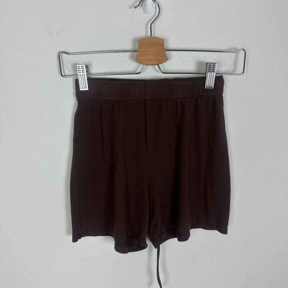 Skims Brown Ribbed Pull On Pajama Shorts XXS Soft Stretch Lounge Solid Basic